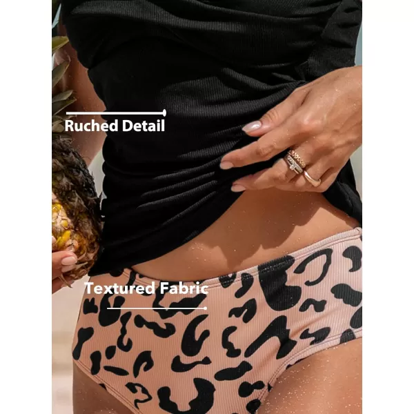 imageCUPSHE Womens Tankini Sets Two Piece Bathing Suits High Waisted V Neck Adjustable Straps Ruching Wrap RibbedBlackLeopard