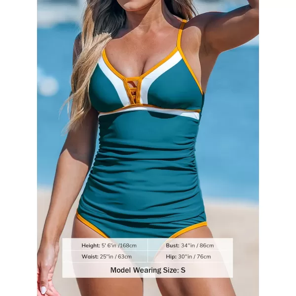 imageCUPSHE Womens Tankini Sets Two Piece Swimsuit High Waisted Tummy Control V Neck Cutout Crisscross Self TieLake Blue