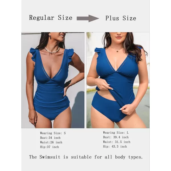 imageCUPSHE Womens Tankini Sets Two Piece Swimsuit V Neck Ruffled Ruched Tummy Control Ladder Trim XS4XLNavy Blue