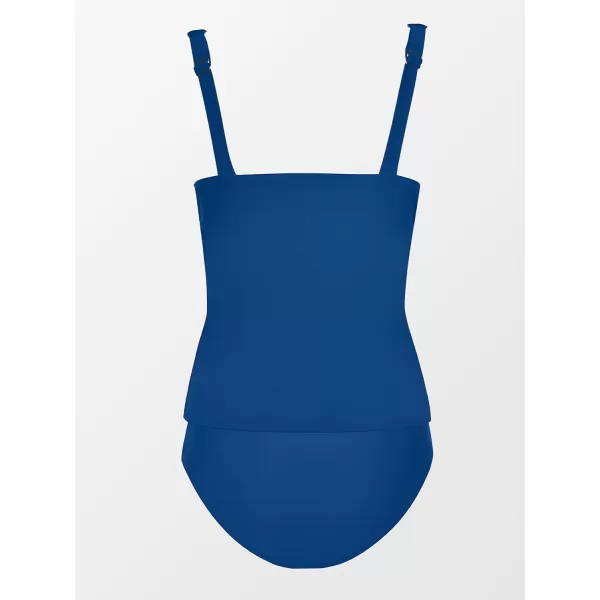 imageCUPSHE Womens Tankini Sets Two Piece Swimsuit V Neck Ruffled Ruched Tummy Control Ladder Trim XS4XLNavy Blue