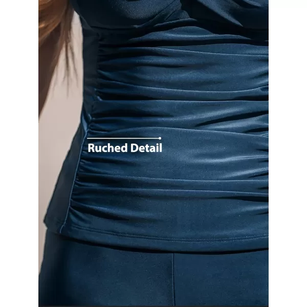 imageCUPSHE Womens Tankini Sets Two Piece Swimsuits High Waisted Boy Shorts V Neck Adjustable Straps Ruched WrapNavy Blue