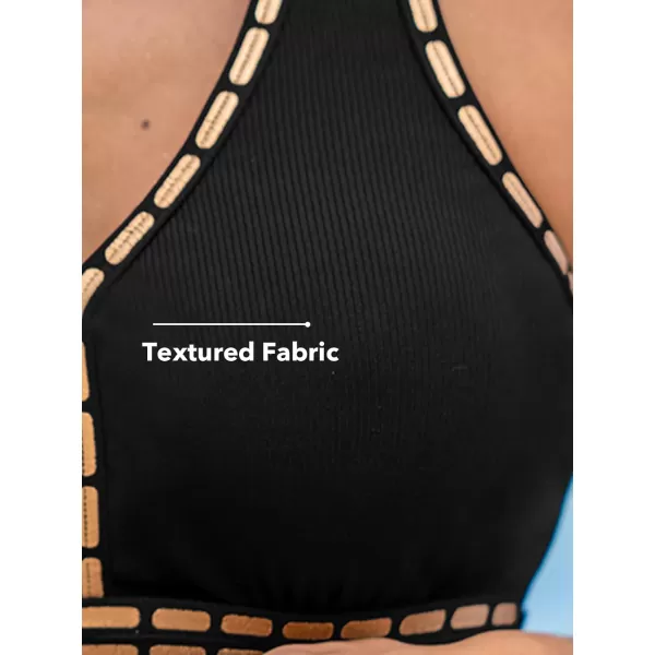 imageCUPSHE Womens Tankini Sets Two Piece Swimsuits High Waisted V Neck Ribbed Texture Adjustable Straps RuffledBlack