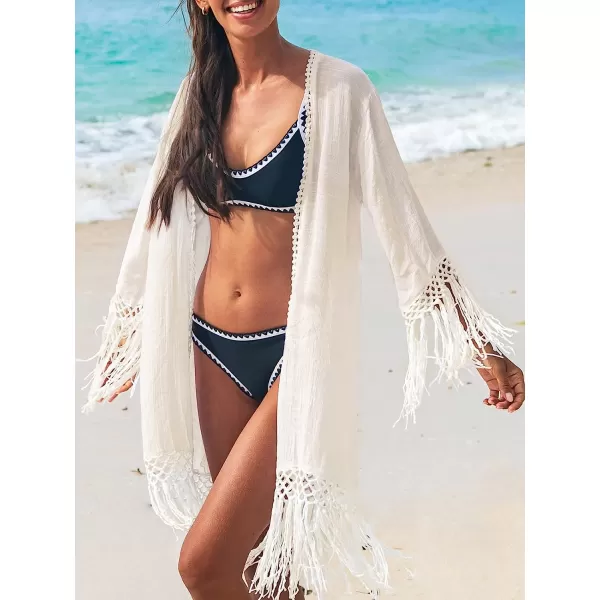 imageCUPSHE Womens Tassel Long Kimono Cardigans Beach Swimsuit Bikini Cover UpApriot