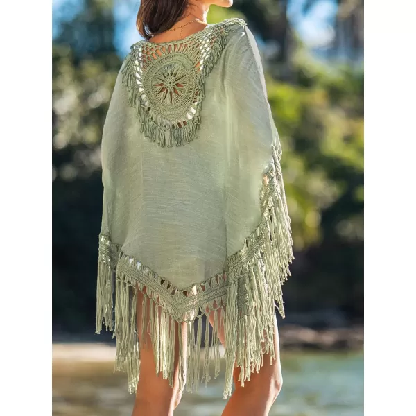 imageCUPSHE Womens Tassel Long Kimono Cardigans Beach Swimsuit Bikini Cover UpGreen