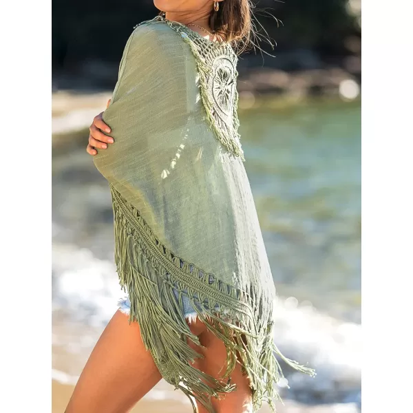 imageCUPSHE Womens Tassel Long Kimono Cardigans Beach Swimsuit Bikini Cover UpGreen