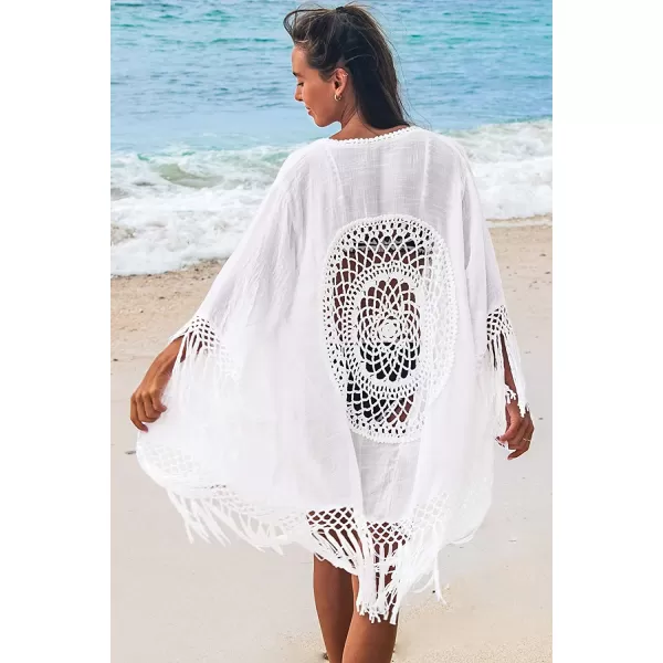 imageCUPSHE Womens Tassel Long Kimono Cardigans Beach Swimsuit Bikini Cover UpWhite