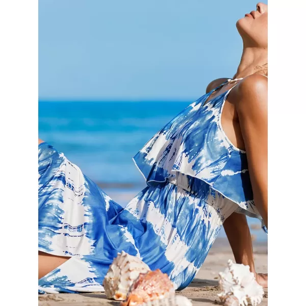 imageCUPSHE Womens Tie Dye Dress Smocked Waist Dresses Flounce Bodice Maxi Dress SleevelessBlue