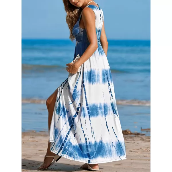 imageCUPSHE Womens Tie Dye Dress Split Hem Dresses Twist Front Maxi Dress SleevelessBlue