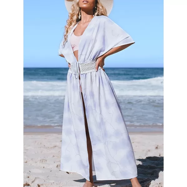 imageCUPSHE Womens Tie Dye Tie Waist Open Front Crochet Cut Out Short Sleeve Kimono Swimwear Cover UpBlue