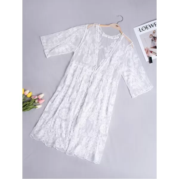 imageCUPSHE Womens Tie Waist Half Sleeves Kimono Cover Up WhiteWhite
