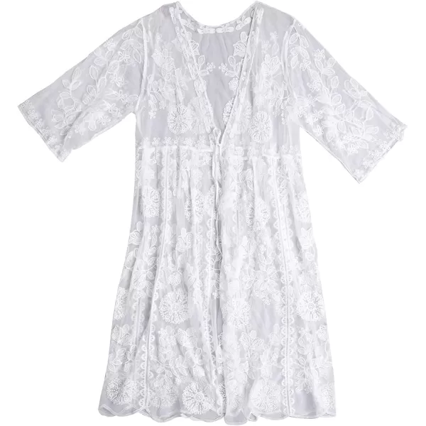 imageCUPSHE Womens Tie Waist Half Sleeves Kimono Cover Up WhiteWhite