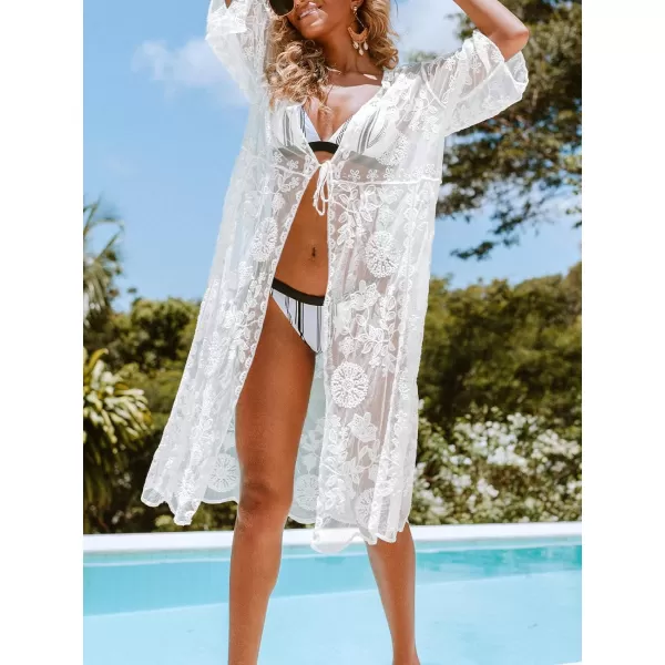 imageCUPSHE Womens Tie Waist Half Sleeves Kimono Cover Up WhiteWhite