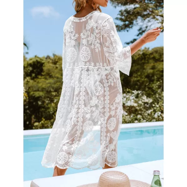 imageCUPSHE Womens Tie Waist Half Sleeves Kimono Cover Up WhiteWhite