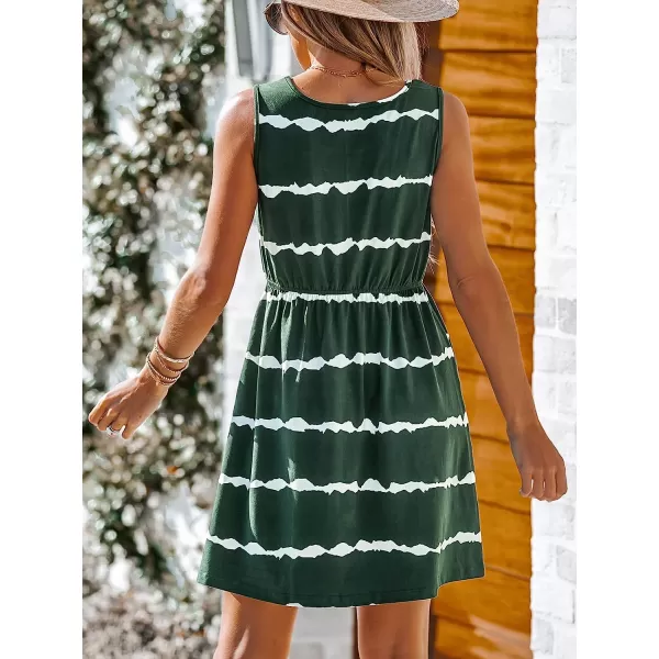 imageCUPSHE Womens TieDye Drawstring Mini Dress Sleeveless Scoop Neck Dresses Casual SummerGreen