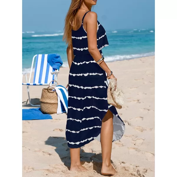 imageCUPSHE Womens TieDye Striped Maxi Cami Black Dress with Round NeckBlack Striped