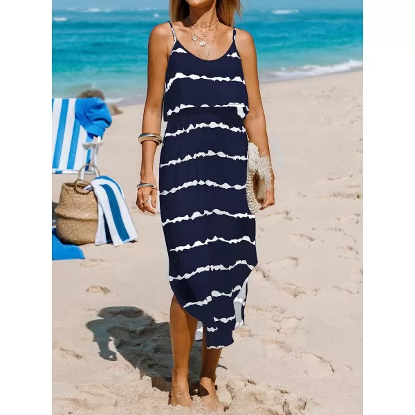 imageCUPSHE Womens TieDye Striped Maxi Cami Black Dress with Round NeckBlack Striped