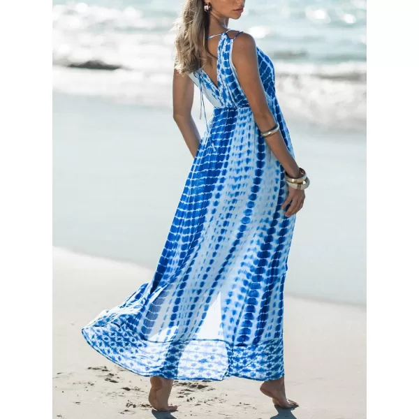 imageCUPSHE Womens TieDye Wash Maxi Dress V Neck Sleeveless Long Dresses Casual SummerBlue