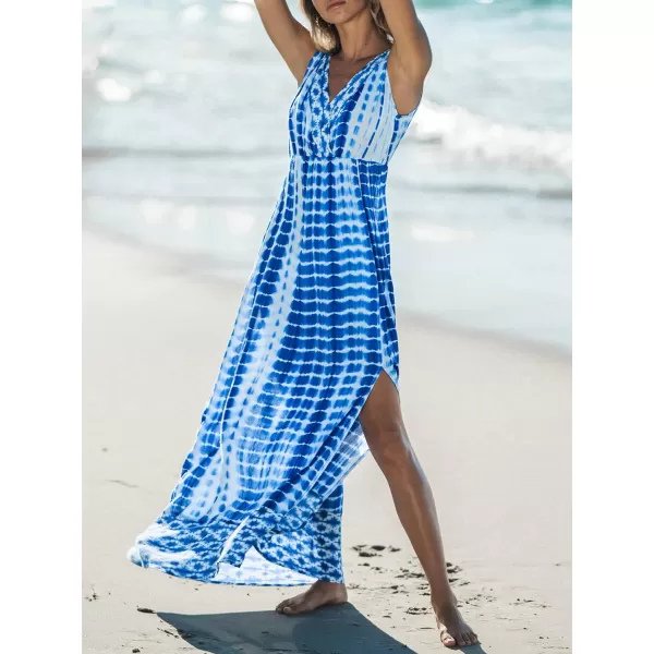 imageCUPSHE Womens TieDye Wash Maxi Dress V Neck Sleeveless Long Dresses Casual SummerBlue