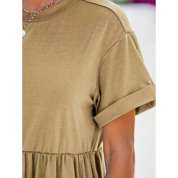 imageCUPSHE Womens Tiered Hem TShirt Dress Short Sleeves Crew Neck Dresses Casual SummerBrown