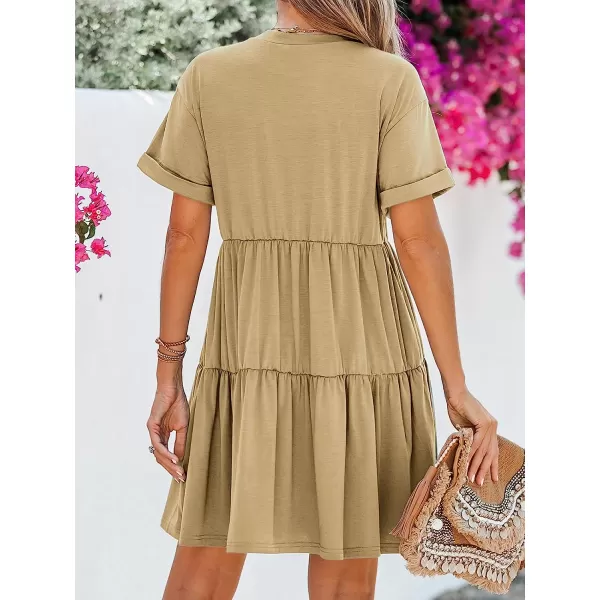 imageCUPSHE Womens Tiered Hem TShirt Dress Short Sleeves Crew Neck Dresses Casual SummerBrown