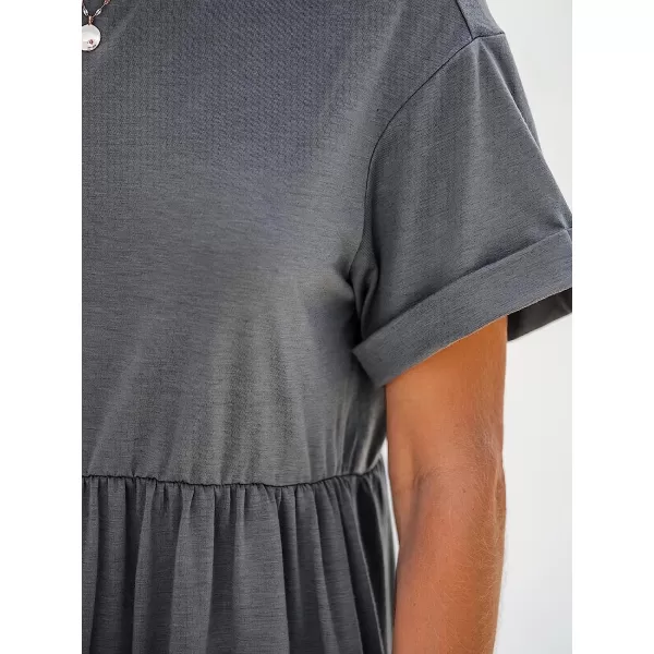 imageCUPSHE Womens Tiered Hem TShirt Dress Short Sleeves Crew Neck Dresses Casual SummerGrey
