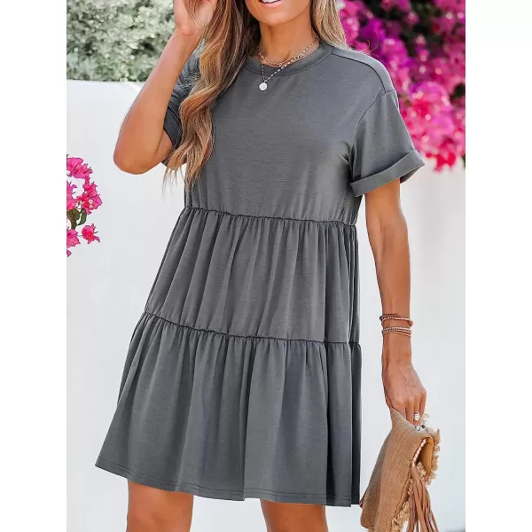 imageCUPSHE Womens Tiered Hem TShirt Dress Short Sleeves Crew Neck Dresses Casual SummerGrey