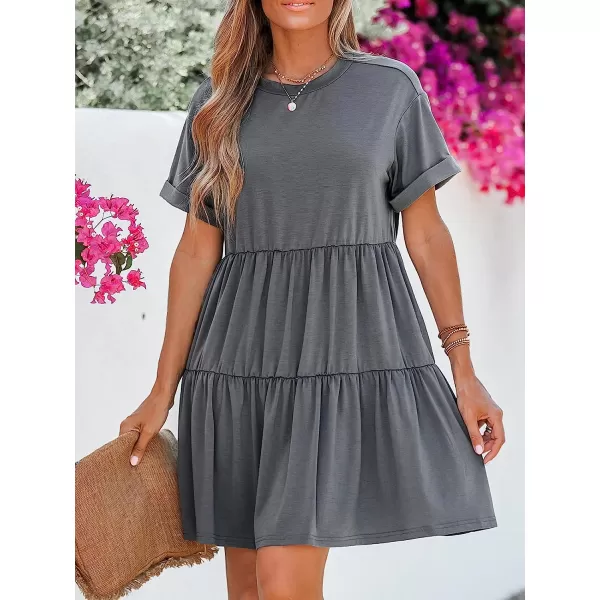 imageCUPSHE Womens Tiered Hem TShirt Dress Short Sleeves Crew Neck Dresses Casual SummerGrey