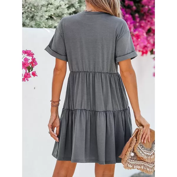 imageCUPSHE Womens Tiered Hem TShirt Dress Short Sleeves Crew Neck Dresses Casual SummerGrey