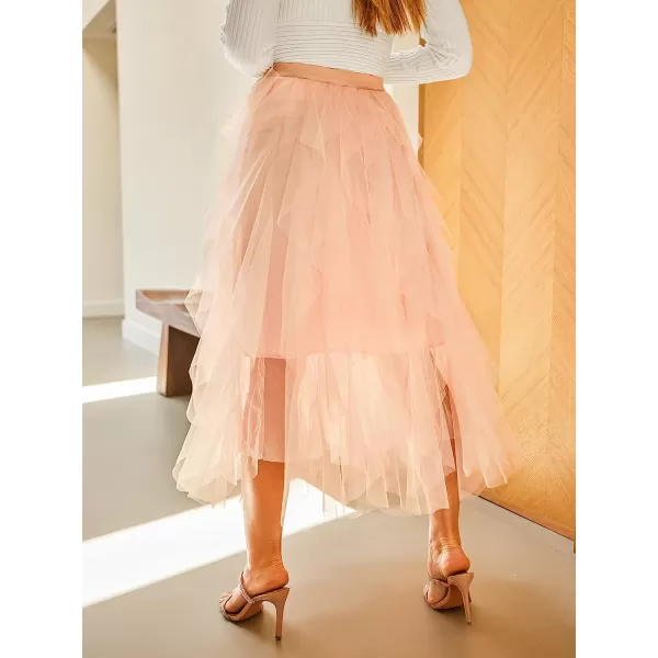 imageCUPSHE Womens Tiered Layered Tutu Mesh Skirt Mesh Party Tulle Tutu Aline Midi SkirtPink