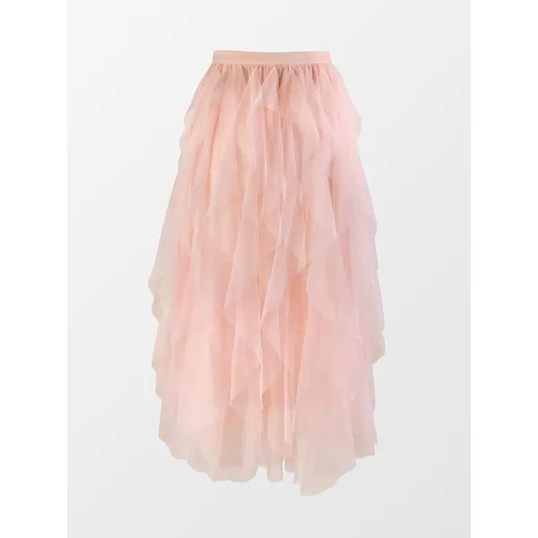 imageCUPSHE Womens Tiered Layered Tutu Mesh Skirt Mesh Party Tulle Tutu Aline Midi SkirtPink