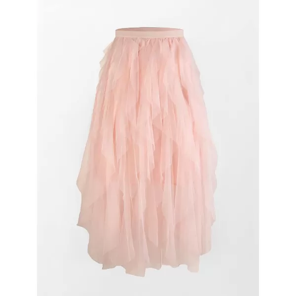 imageCUPSHE Womens Tiered Layered Tutu Mesh Skirt Mesh Party Tulle Tutu Aline Midi SkirtPink