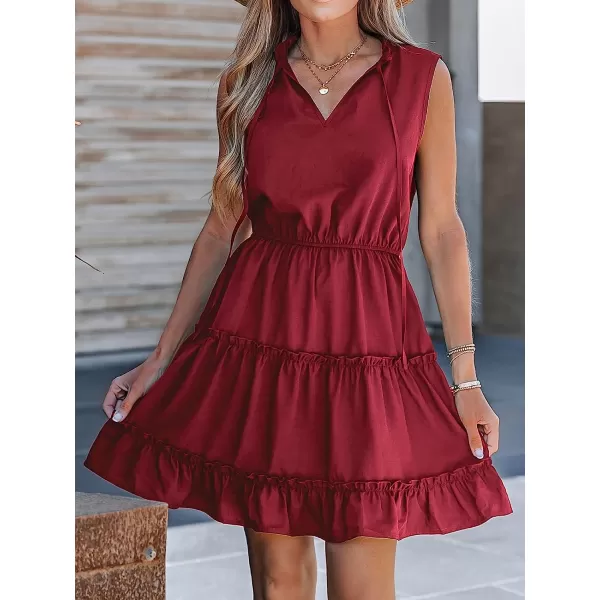 imageCUPSHE Womens Tiered Ruffled Tie Neck Mini Dress Summer Dress Sleeveless A Line DressRed