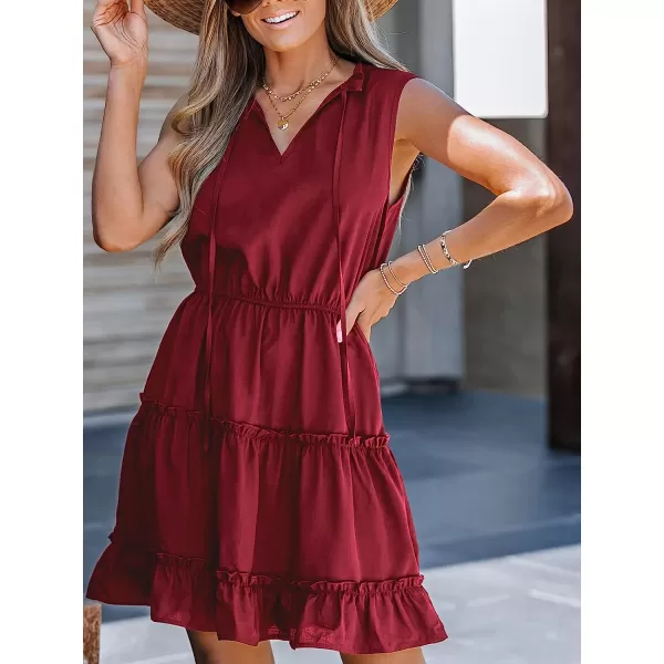 imageCUPSHE Womens Tiered Ruffled Tie Neck Mini Dress Summer Dress Sleeveless A Line DressRed