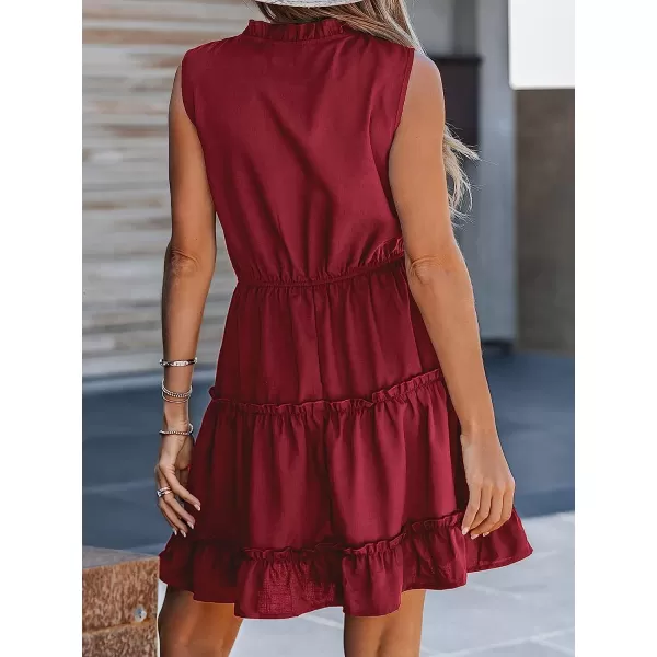 imageCUPSHE Womens Tiered Ruffled Tie Neck Mini Dress Summer Dress Sleeveless A Line DressRed