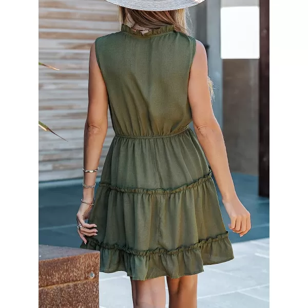 imageCUPSHE Womens Tiered Ruffled Tie Neck Mini Dress Summer Dress Sleeveless A Line DressSage Green