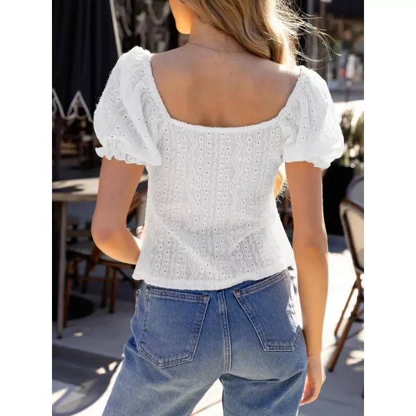 imageCUPSHE Womens Tops Blouse Puff Sleeve Sweetheart Casual Dressy Tops Solid TeeWhite