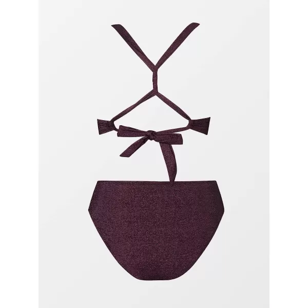 imageCUPSHE Womens Triangle Tops Cutouts Square Ring Deep V Neck Bikini SetsBurgundy Red