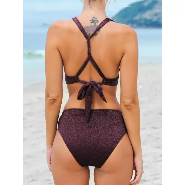 imageCUPSHE Womens Triangle Tops Cutouts Square Ring Deep V Neck Bikini SetsBurgundy Red