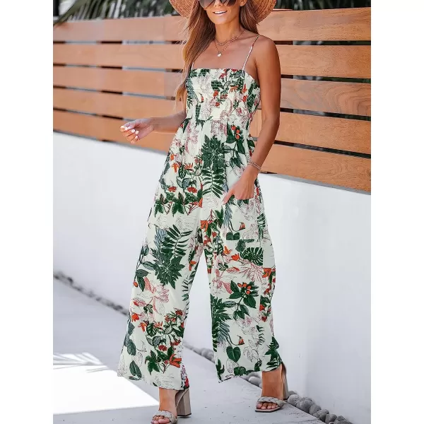 imageCUPSHE Womens Tropical Floral Print Smocked Cami Jumpsuit Maxi Jumpsuit SleevelessGreen Floral