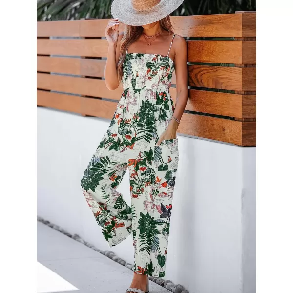 imageCUPSHE Womens Tropical Floral Print Smocked Cami Jumpsuit Maxi Jumpsuit SleevelessGreen Floral