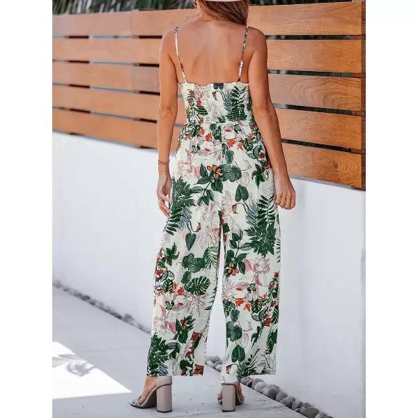 imageCUPSHE Womens Tropical Floral Print Smocked Cami Jumpsuit Maxi Jumpsuit SleevelessGreen Floral
