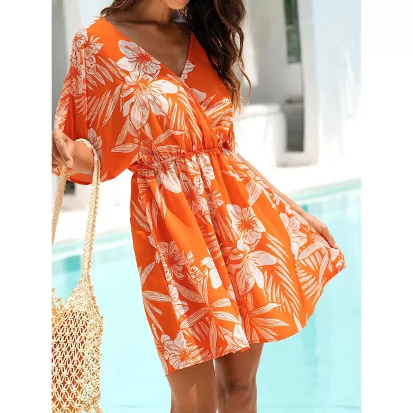 imageCUPSHE Womens Tropical Leaf Floral Print ALine Dress Sleeveless Summer Mini DressOrange Floral