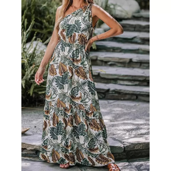 imageCUPSHE Womens Tropical Leaf Print OneShoulder AShape Dress Summer Midi Dress SleevelessGreen Floral