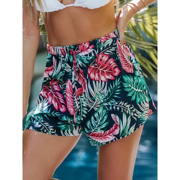 imageCUPSHE Womens Tropical Leaf Print Shorts 2023 Lace Up Casual Mini ShortsNavy Floral
