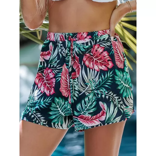 imageCUPSHE Womens Tropical Leaf Print Shorts 2023 Lace Up Casual Mini ShortsNavy Floral