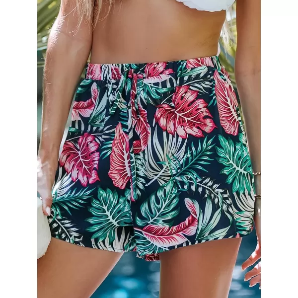 imageCUPSHE Womens Tropical Leaf Print Shorts 2023 Lace Up Casual Mini ShortsNavy Floral