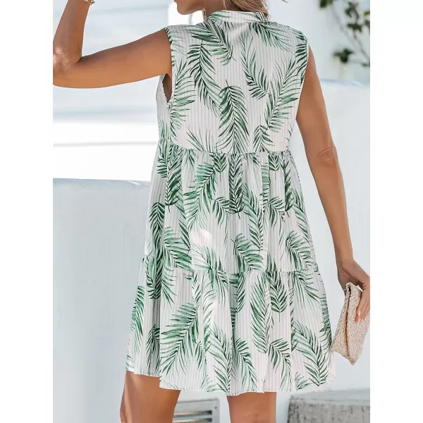 imageCUPSHE Womens Tropical Leaf Print Striped Mini Dress Sleeveless Dresses Casual SummerWhite