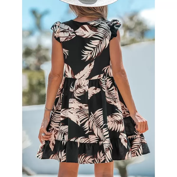imageCUPSHE Womens Tropical Leaf Print VNeck Aline Dress Mini DressBlack Floral