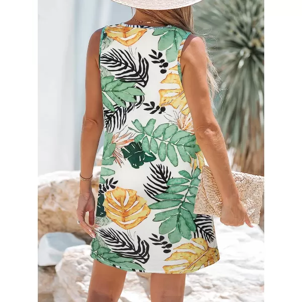 imageCUPSHE Womens Tropical Leaf Print Wide Strap Dress Mini VNeck Dress SleevelessGreen Floral