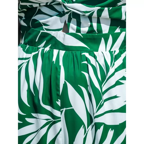 imageCUPSHE Womens Tropical Sweetheart Twist  Keyhole Wide Leg Jumpsuit Back Tie Beach JumpsuitsGreen